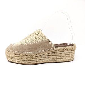 Zara Womens 8 Tan Crochet Espadrille Platform Slides Sandals Chunky Boho 39